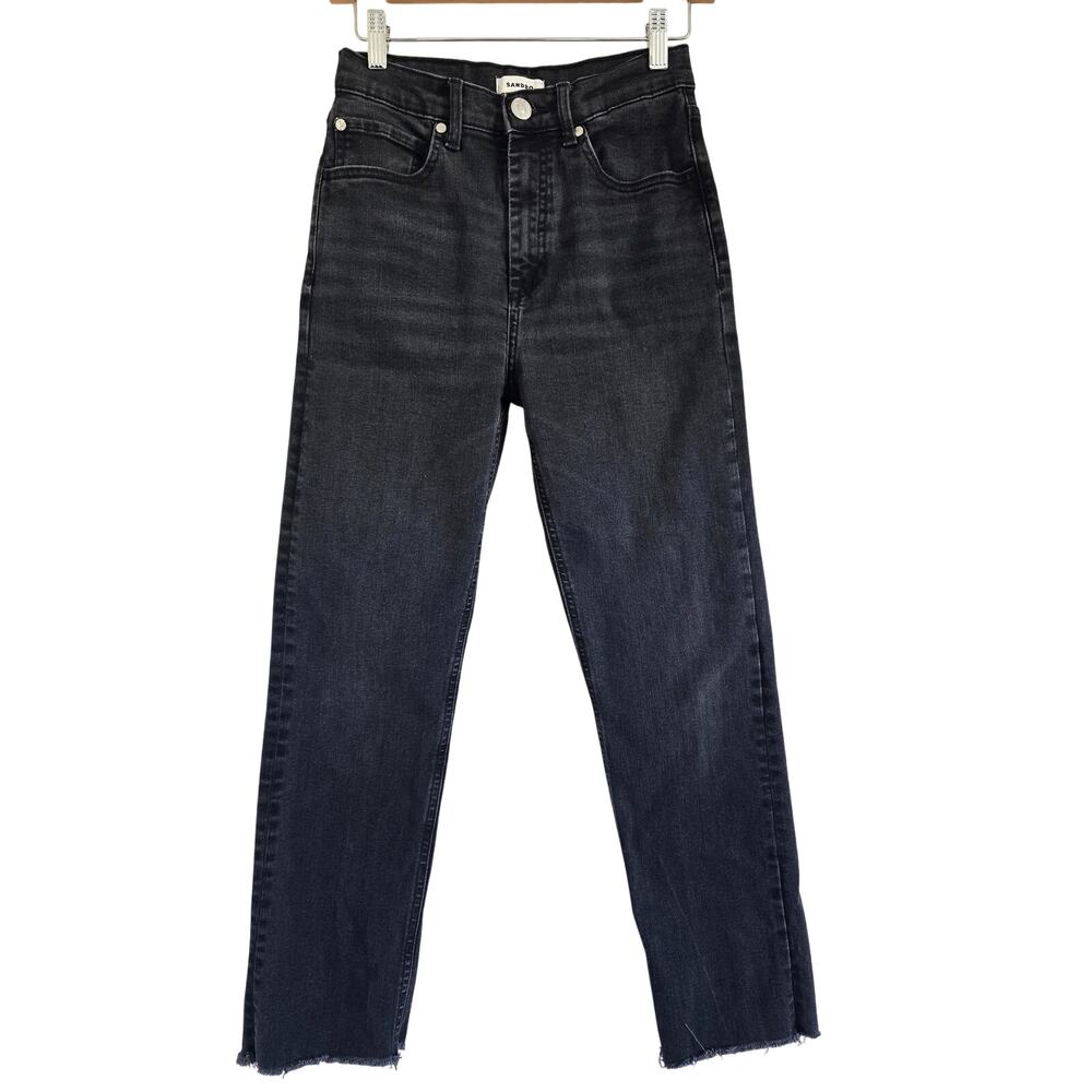 Sandro Paris Womens High Waisted Ankle Raw Hem Slim Jeans Size-S (36) Black